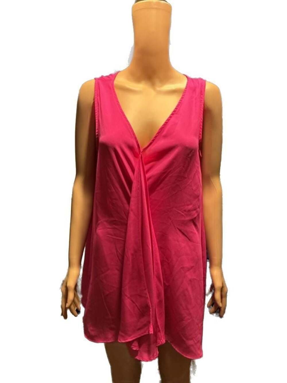 Moia Women's Sleeveless Fuchsia V-Neck Draped Front Chiffon Top
